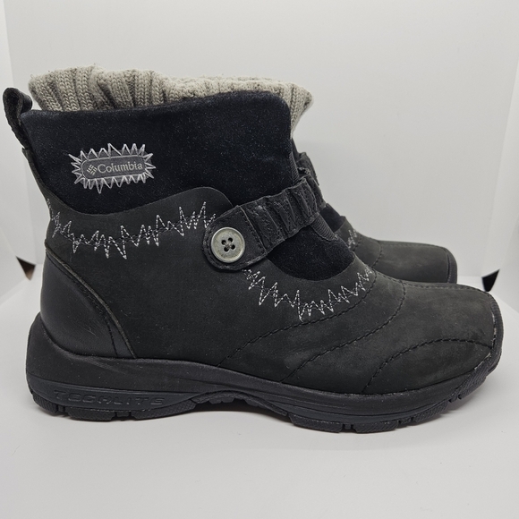 Columbia black Bugapowder ankle snow boots with gray knit collar - Picture 1 of 13